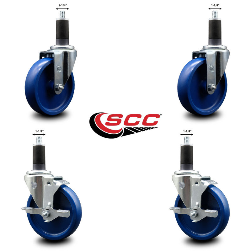 Ensemble de roulettes extensibles en poly massif pivotant de 1 1/4 po à 2 freins SCC