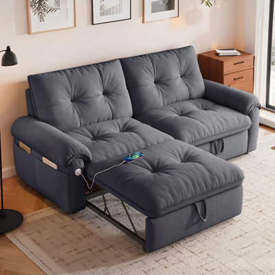 2 In 1 Multi-Functional Convertible Sleeper Sofa Bed With Side Pockets,73" Modern Velvet  Pull Out Couch Bed For Apartment Office Bedroom Living Room