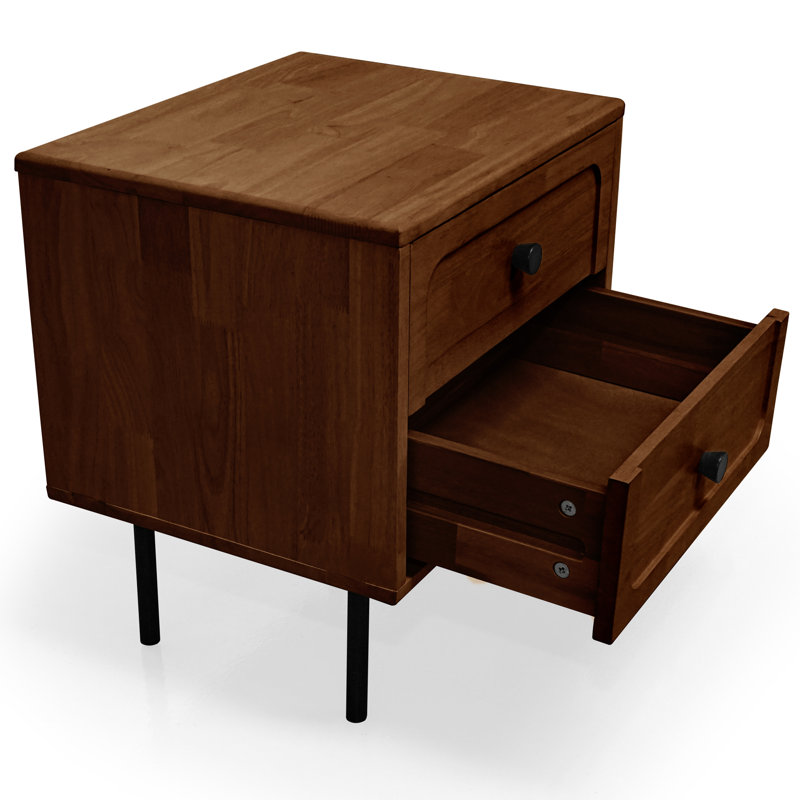 Table de chevet en bois massif à 2 tiroirs - Table de chevet moderne Mid-Century, table de chevet pour la chambre à coucher et le salon avec pieds en métal robustes, capacité robuste de 154 lb, facile à assembler