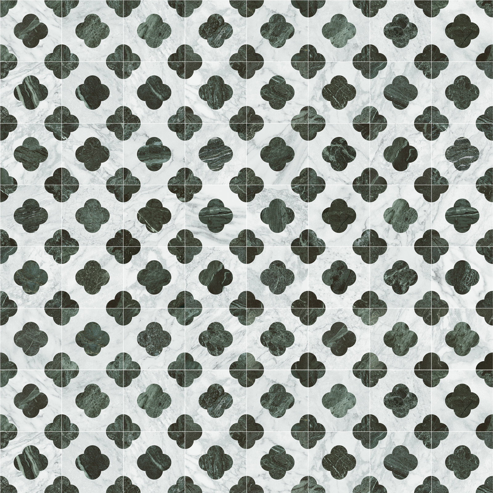 Dandy Pin 8" x 8" Encaustic Tile, White/Green Mix