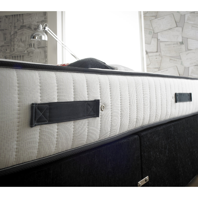 Asia Upholstered Bed with Mattress, Midnight Blue Linen, Small Double, 2 Drawers