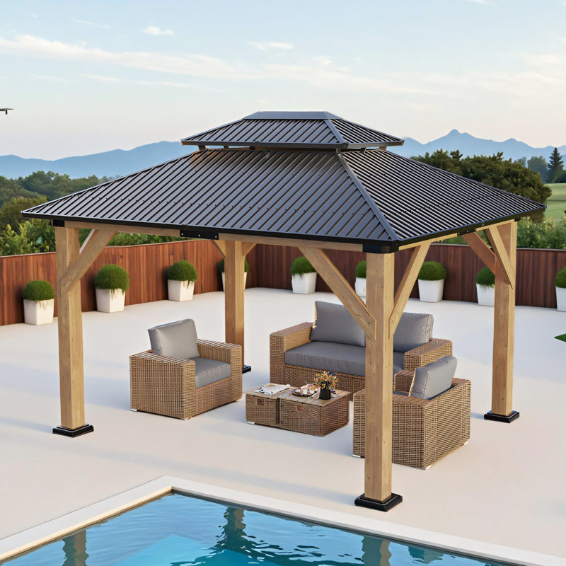 Classic  10 FTx 12 FT Solid Wood Storage Gazebo With Double Iron Roof, 10 Ft x 12 Ft