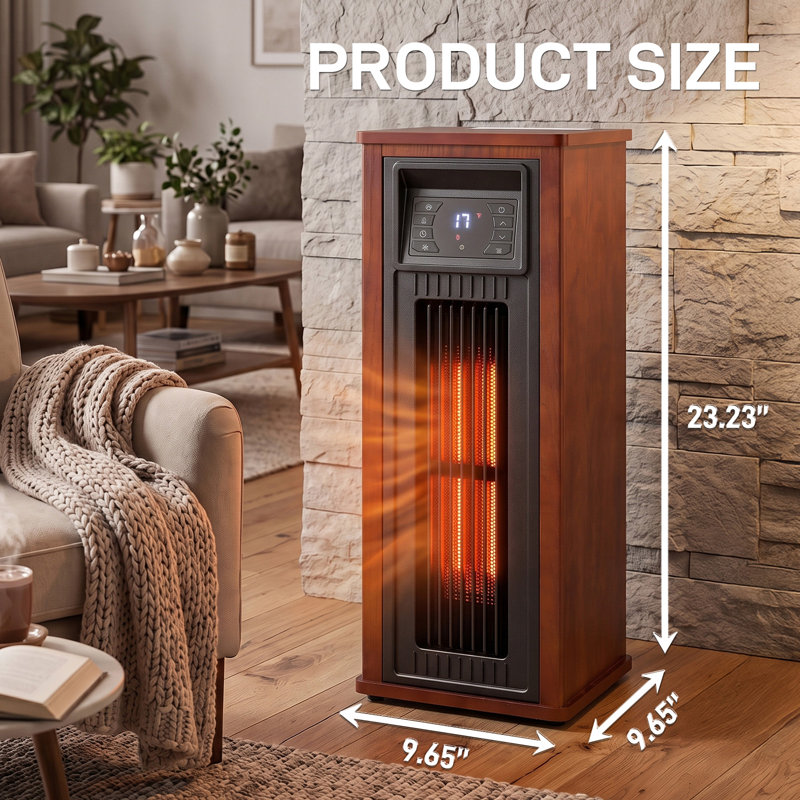 1500W Wooden Electric Space Heater with Quartz Heating, Remote Control, 3 Heat Settings, Adjustable Thermostat & Timer,Farmhouse Style
