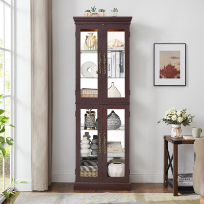 Lighted Glass Curio Display Cabinet With Adjustable Shelves And Internal Lighting, Ideal For Showcasing Collectibles In Living Room Or Kitchen