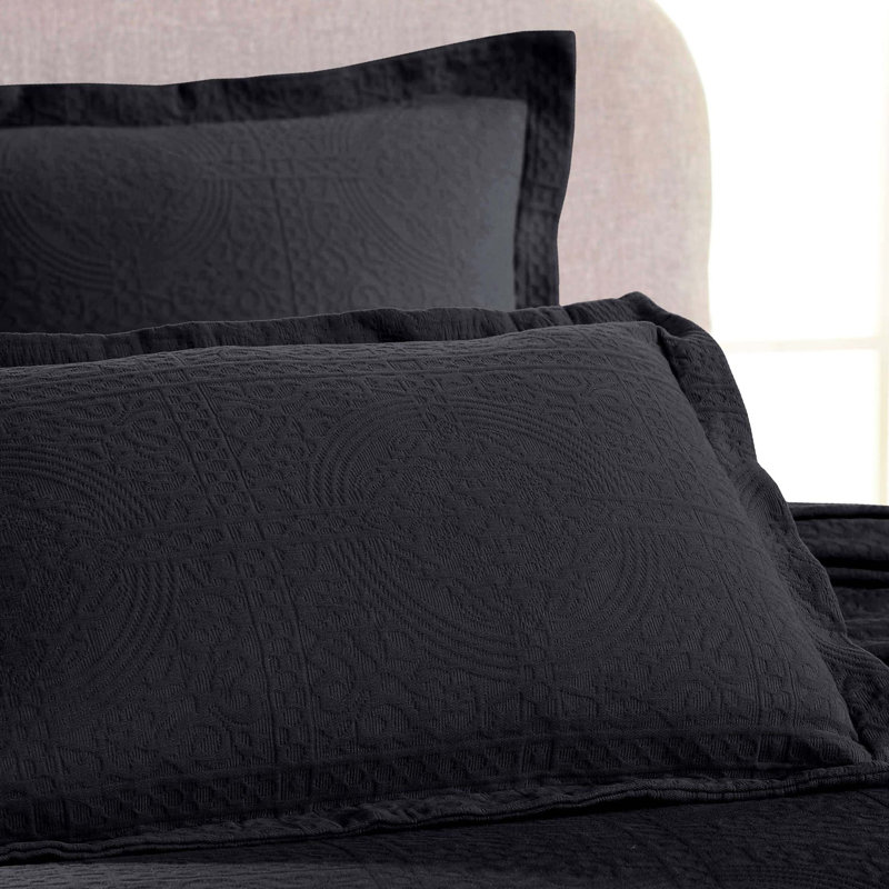 Ensemble de couvre-lit et taies décoratives 100 % coton texturé à médaillon de style moderne et contemporain Swanton, Noir