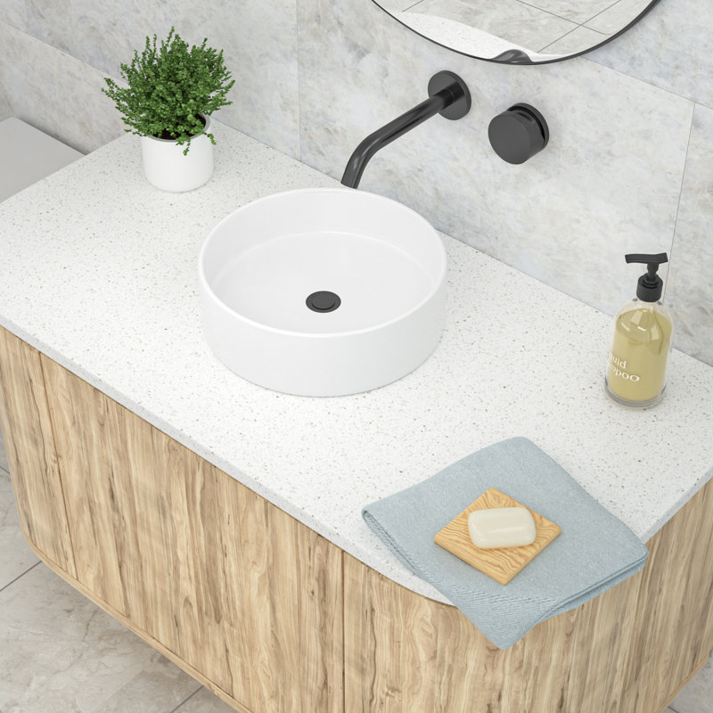 16" Round White Ceramic Vessel Bathroom Sink, Modern Above-Counter Vanity Basin, No Faucet Hole, for Contemporary Bathrooms