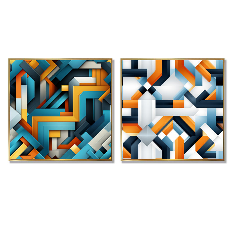 Daejanae - Ensemble de 2 décorations murales formes abstraites, Encadrement doré, H 16 po x l 33 po x P 1 po