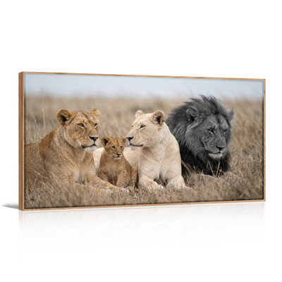Lion Family Canvas Wall Art Oil Painting Print Set Of 1