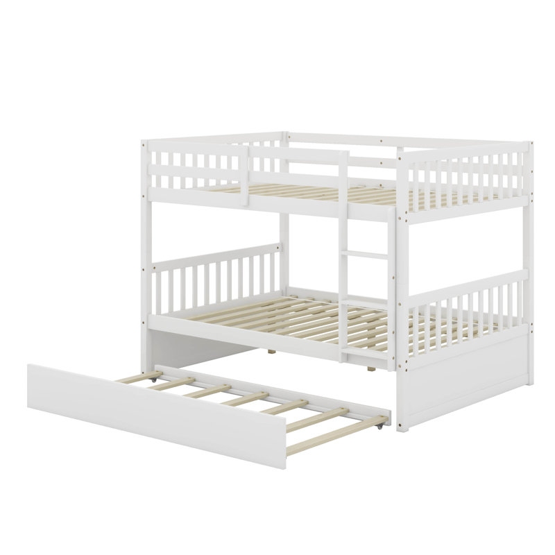 Full Over Full Rubber Wood Bunk Bed With Trundle
