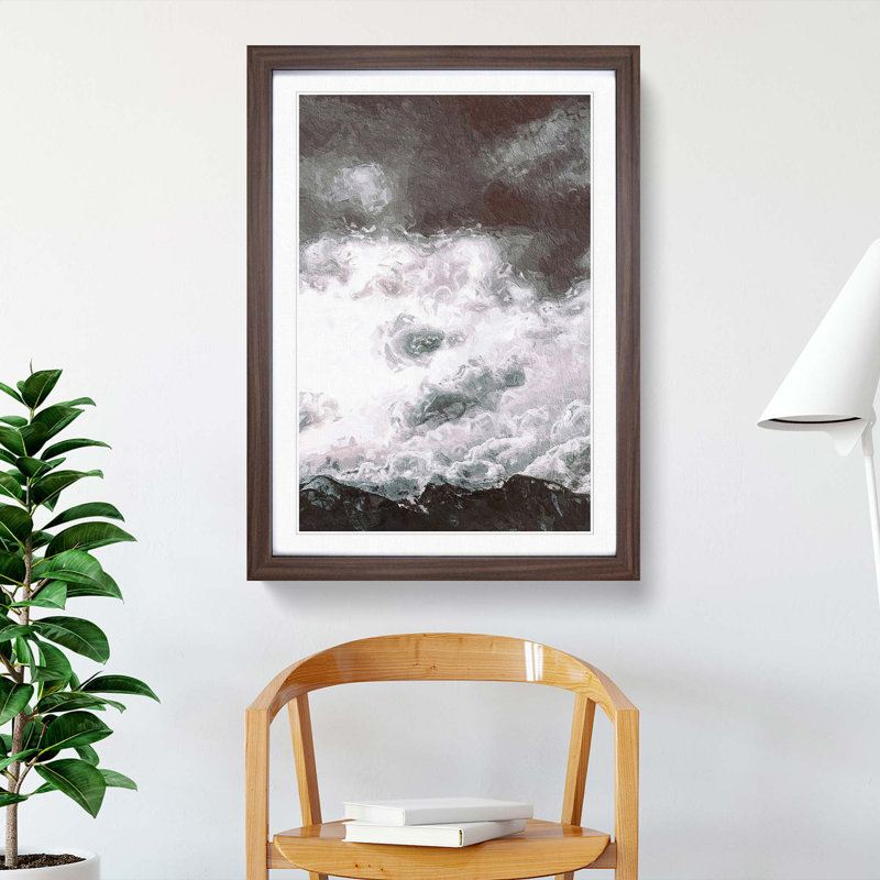 Cloudy Mountain - Picture Frame Painting, Walnut Framed, 48cm H x 36cm W x 2cm D