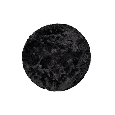Tapis rond en fausse fourrure noire Clarsie