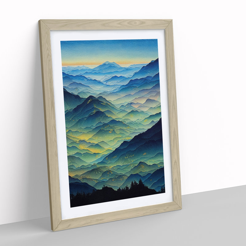 Painted Mountain Landscape No.4 - Single Picture Frame Print, Oak Framed, 34cm H x 25cm W x 2cm D
