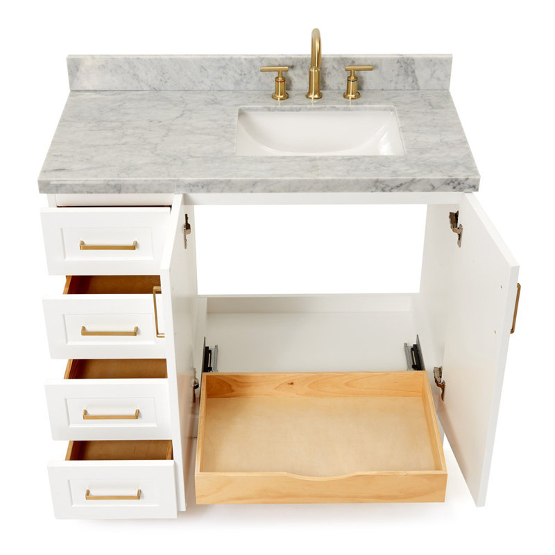ARIEL TAYLOR 43 IN RIGHT OFFSET RECTANGLE SINK VANITY, White, Rectangle, Right