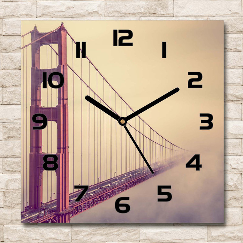 Glass Wall Clock, Black/Beige/Red