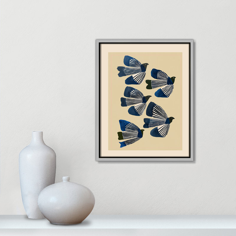 Imprimé indigo par ville, 12.5'' W x 15.5'' H, Toile avec cadre, Flottant argent