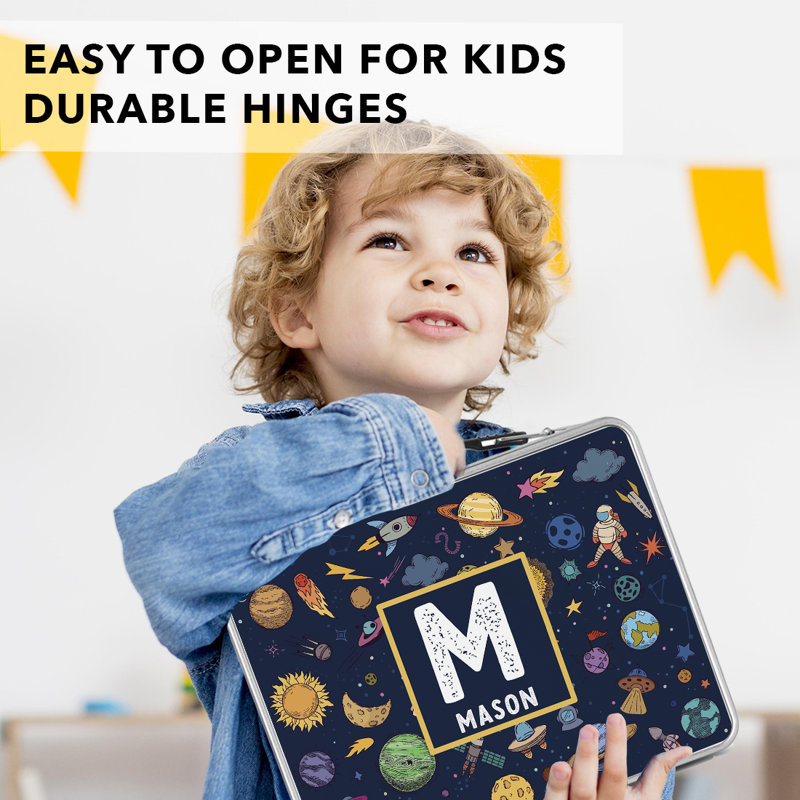 Custom Stainless Steel Lunch Box, Outerspace Design, Easy-To-Open, BPA-Free, 8.6" X 6.6" For Kids, Oui