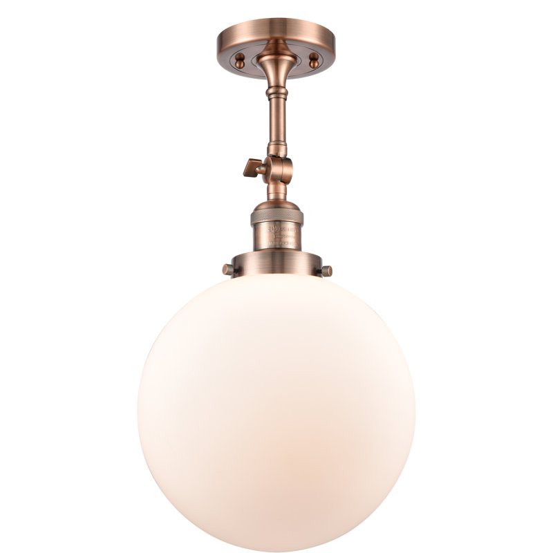 Plafonnier semi-encastré 10 po Zarmayr, Blanc mat, Ampoule non incluse, Cuivre antique