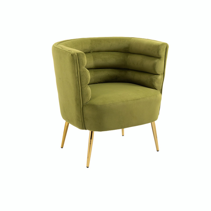 Fauteuil demi-tonneau en velours de 28,62 po Lujayn, Velours vert olive