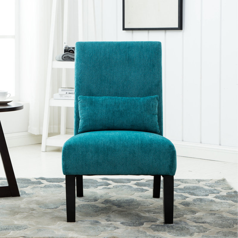 Chaise en chenille avec pieds en bois massif, bleu sarcelle et coussin bleu relaxant, pieds pour un siège fiable