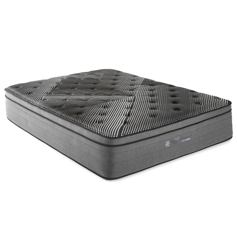 Matelas Pure Ice Ultra 15" King. Surface de couchage plus fraîche avec 5 cm de cuivre, gel, argent et graphite. Ressorts ensachés sur tout le pourtour pour une meilleure absorption des chocs. Ajustable. Fabriqué en Chine - Pour une nuit de sommeil réparatrice. Graphite