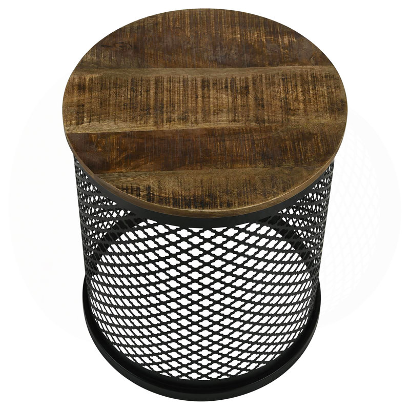 Table d'appoint naturelle et noire à base tambour