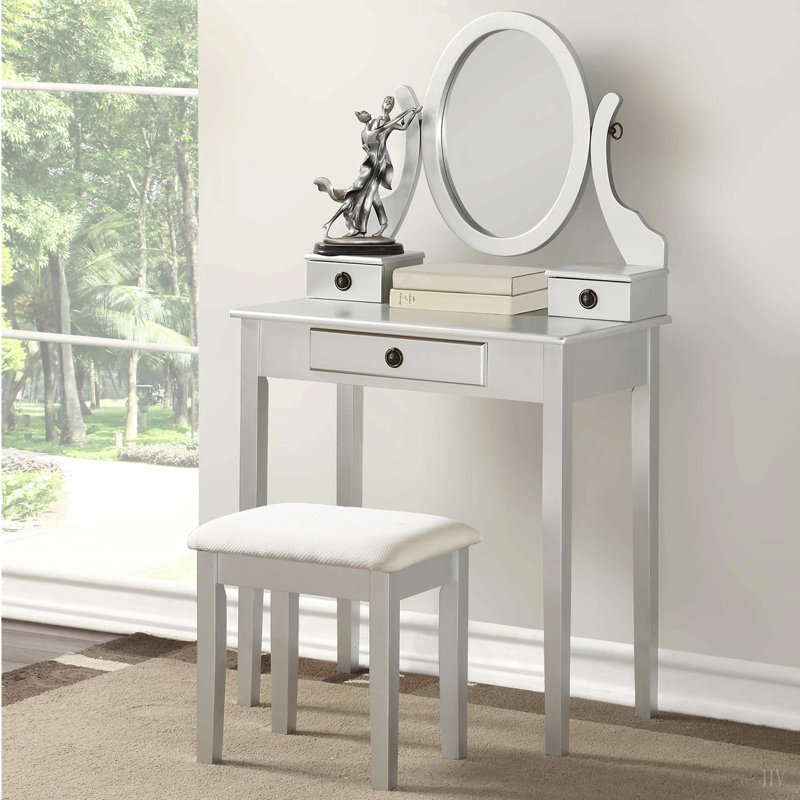 Ensemble coiffeuse et tabouret de maquillage, Argent