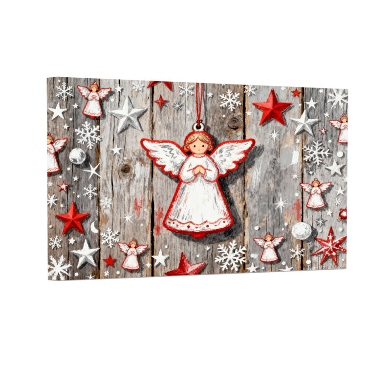 Noël ange de Noël étoiles flocons de neige sur fond de bois, H 20 po x l 30 po