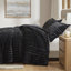 Ensemble d'édredon ultra-doux en fausse fourrure noire 3 pièces Duke-884854582-884854581