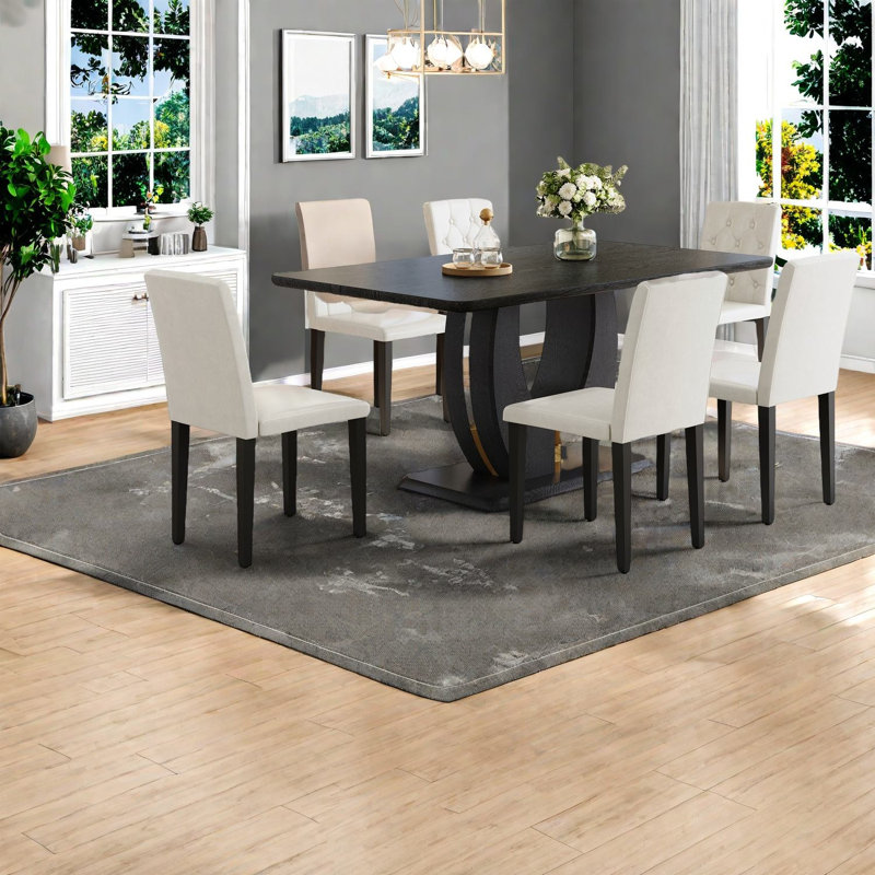 Ensemble de table de salle à manger moderne noir avec bois aggloméré, pour la salle à manger et la cuisine
