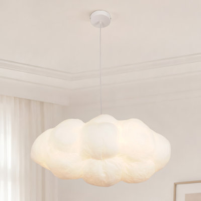 2-Light Modern Cloud Pendant Light with Faux Silk Shade, Soft Ambient Glow