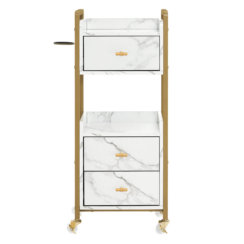 Utility Cart with Hair Dryer Holder and Locking Wheels for Salon, Rolling Tattoo Cart with Drawers