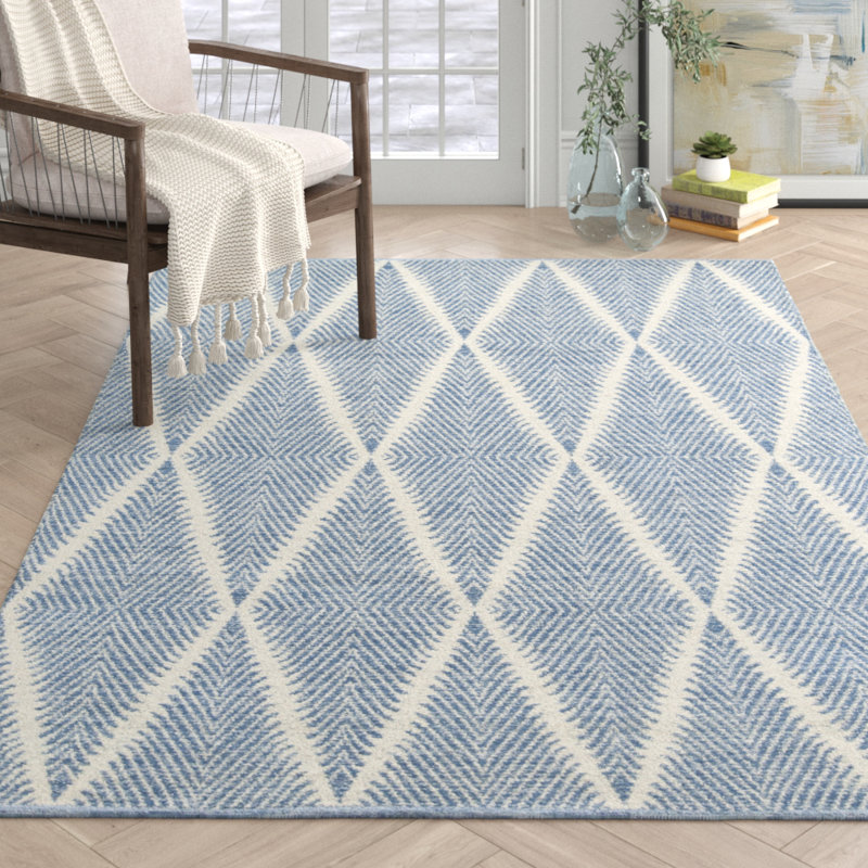 River Geometric Handmade Flatweave Area Rug, Denim, Rectangle 2' x 3'