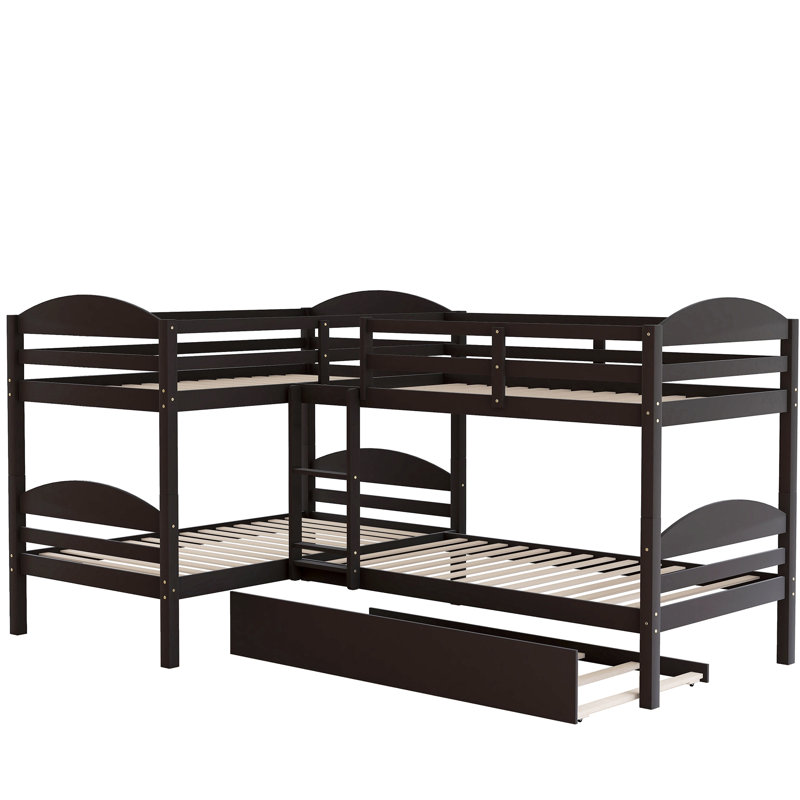 Lit simple superposé en forme de L avec lit gigogne - Répond à différents besoins de décoration et de style