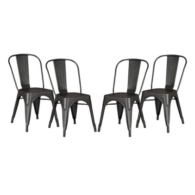 Set Of 4 Stackable Metal Dining Chairs, Modern Industrial Slat Back Dining Chairs, Sturdy Cross Brace Support, Lightweight Portable Armless Chair For