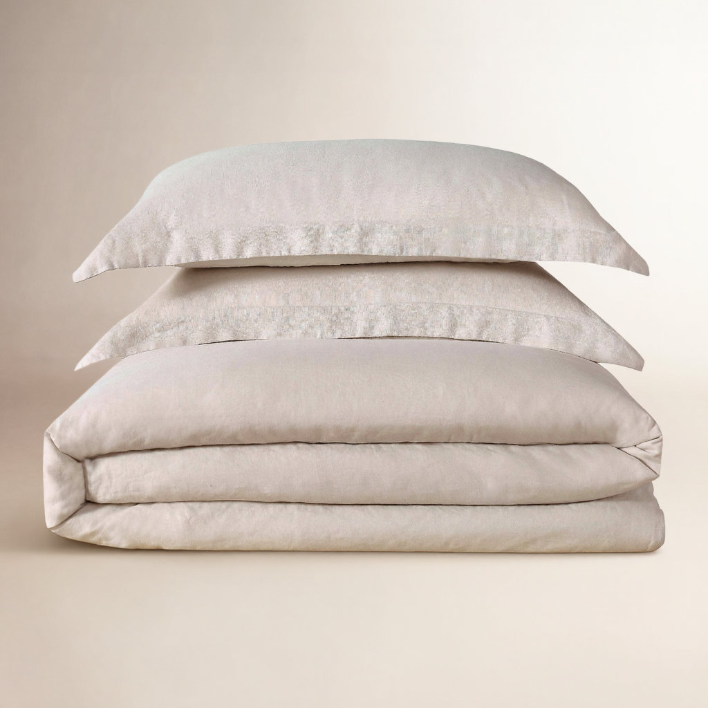 Nena Linen Duvet Cover Set, Full/Queen Duvet Cover + 2 Standard Shams, Natural