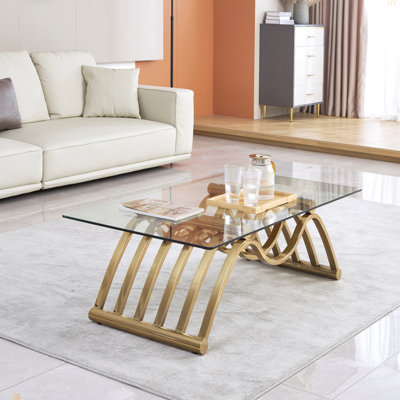Table basse rectangulaire moderne en acier inoxydable de 47 po, table basse en verre trempé transparent, table centrale, pour le bureau personnel du salon, assemblage facile