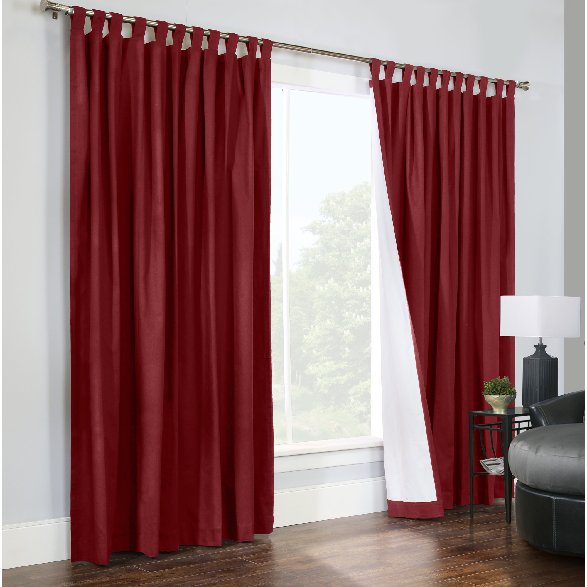 Mcgowen 100% Cotton Solid Room Darkening Thermal Tab Top Curtain Panel, 80" W X 84" L, Burgundy