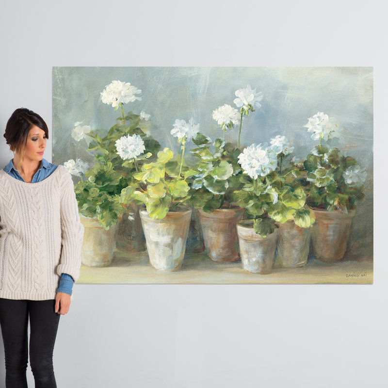 « white geraniums », reproduction d’art sur toile tendue, H 40 po x l 60 po x p 1,5 po