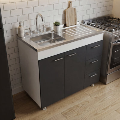 Ferretti Utility Sink Base Cabinet with Three Drawers and Two Doors for Interior Storage