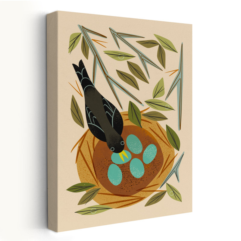 Robin et nid - art floral et nature morte, animaux, oiseaux, H 24 po x l 16 po
