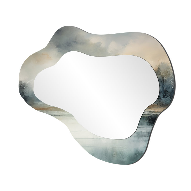 Varinder Misty Lake Serenity Retro Watercolor I - miroir mural asymétrique lac, miroir décoratif de forme unique blanc