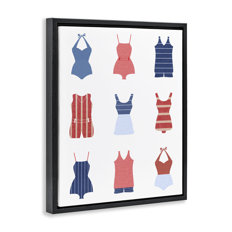 «Divers Beach Swimsuits» par Lil 'Rue, Cadre flottant noir de jais, H 21 po x l 17 po