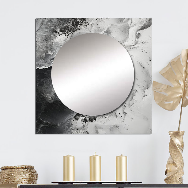 Abstract Black Liquid Paint I - Coastal Square Mirror Wall Art For Bathroom, 29" x 29"