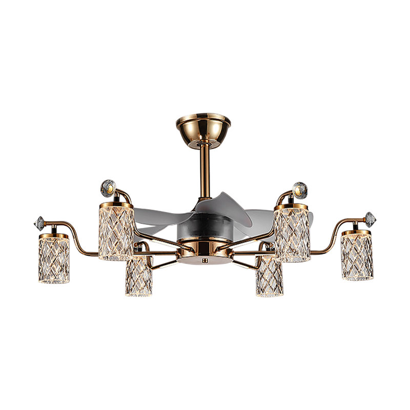 Ventilateur de plafond 35,43 "DEL à intensité variable avec 6 lumières et télécommande, Or
