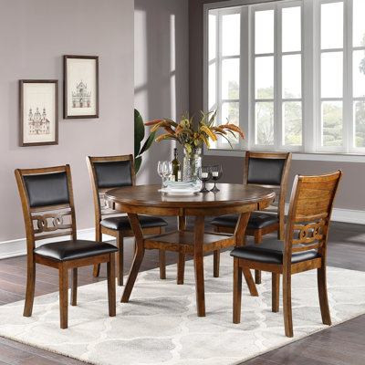 Elegant Walnut Round Dining Table, With Shelf And Rubberwood Components Walnut Table Shape, Build