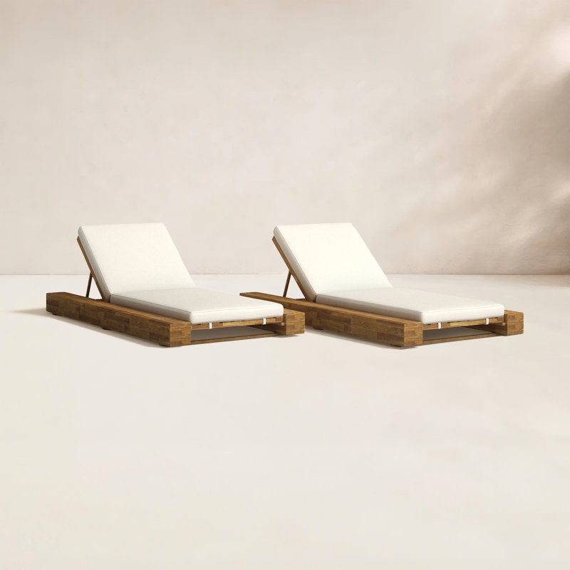 Méridienne d'extérieur 39 po Donnie, Cadre en teck sablé / Coussin crème, 2