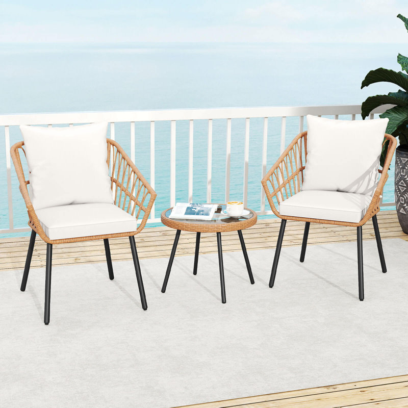 3 Piece Patio Bistro Set W/heavy Duty Metal Frame For Balcony Garden & Poolside