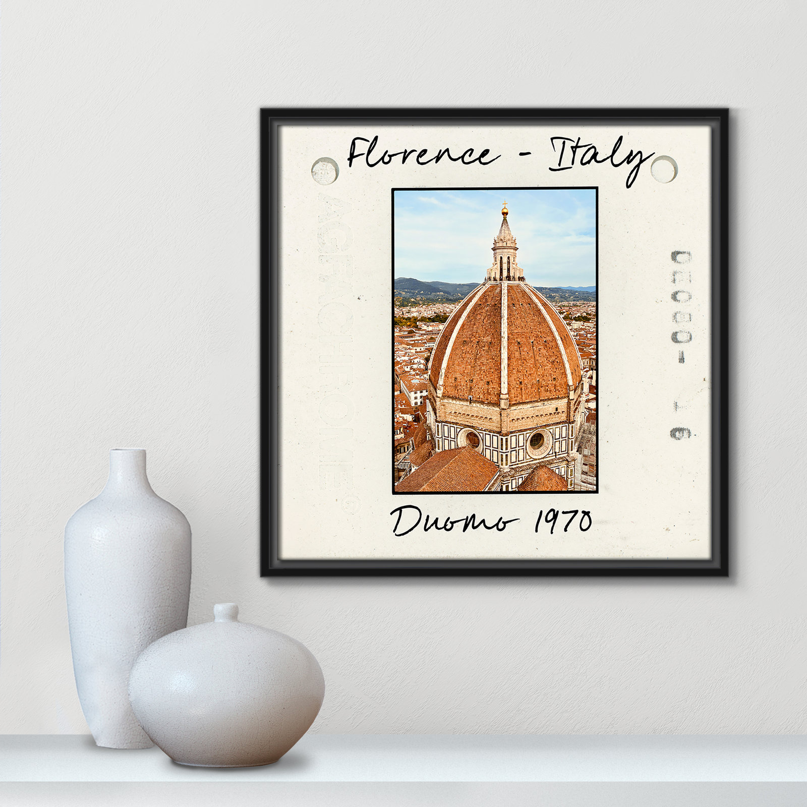 Travel Slide Collection "Florence, Italy - Duomo" Print, 17.5" H x 17.5" W x 2" D, Black Floater Framed Canvas