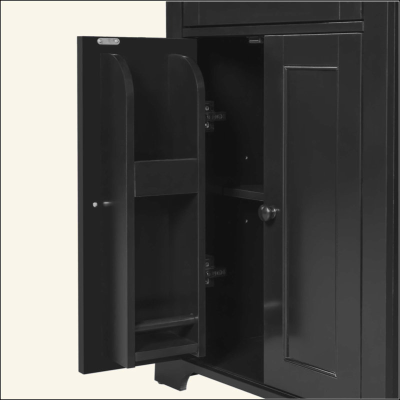 Modern Freestanding Bathroom Linen Tower, Storage Cabinet with Tempered Glass Doors, Adjustable Shelves & Soft-Close Drawer
