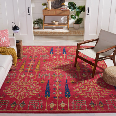Wahcheechee Floral Handmade Tufted Wool Red Area Rug